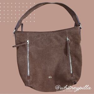 Hobo bag Genuine suede leather brown shoulder bag single strap multiple pockets